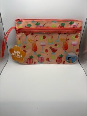 Swim Suit Sack with Zipper Pockets with Beachy Drinks Print and Carry Handle